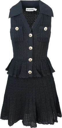 Self Portrait Kleedjes, Dames, Zwart, M, Polyester, Zwarte Midi Jurk Elegante Stijl