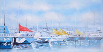 Hhg Pintura Al &Oacute;leo Barcos, 100% Pintado A Mano Pintura Mural Xl, 140x70cm