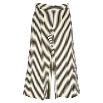 Carolina Herrera Striped Twill Wide-Leg Pants in White Viscose