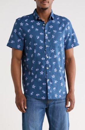 Original Penguin Floral Print Linen & Cotton Button-Up Shirt in Sargasso Sea at Nordstrom Rack, Size Xx-Large