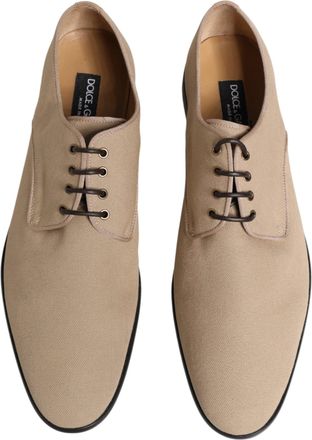 Dolce & Gabbana Beige Canvas Derby Lace Up Dress Men Shoes
