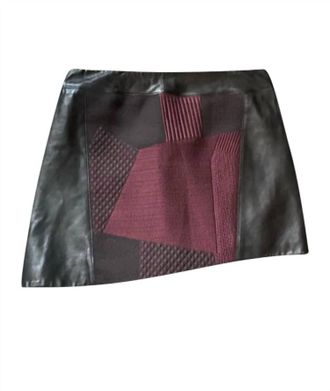 Helmut Lang Pre-Loved Womens Cloth And Leather Skirt In Black And Burgundy