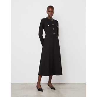 Finery Gilly Ponte Jersey Midi Dress in Black at Nordstrom, Size 4