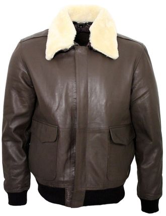 Infinity Mens A2 Brown Sheep Nappa Leather Bomber Jacket with Detachable Sheepskin Collar M