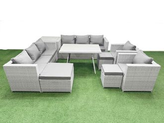 Fimous 11 Seater Garden Furniture Set with 3 Stool Side Table Light Grey