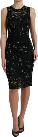 Dolce & Gabbana Womens Black Floral Lace Crystal Sheath Dress Rayon