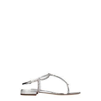 Miu Miu Gray Leather Flip-Flop Womens Sandals