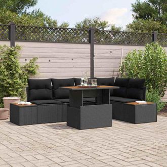 vidaXL Vidaxl - Conjunto De Comedor De Jard&iacute;n Con Coj&iacute;n 6 Pcs Negro, Marr&oacute;n
