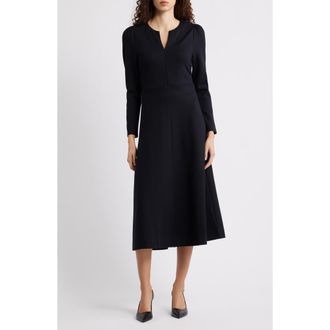Caslon Half-Zip Long Sleeve Ponte Midi Dress in Black at Nordstrom Rack, Size Xx-Small