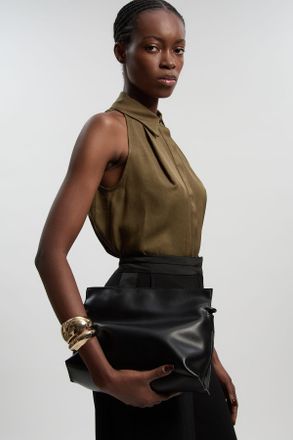 Karen Millen Womens Premium Linen Viscose Halter Collared Woven Shirt - Khaki - Size 14 UK