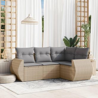 vidaXL Juego De Sof&aacute;s Jard&iacute;n Con Cojines 4 Pzas Rat&aacute;n Sint&eacute;tico Beige Vidaxl
