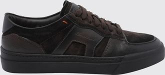 Santoni Low Top Sneakers in Leather and Suede with Perforated Toe