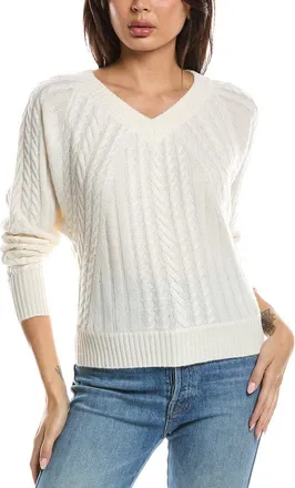 Fort&eacute; Cashmere Diagonal Cable V-Neck Cashmere Sweater