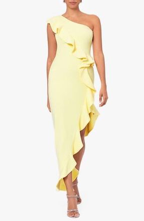 Betsy & Adam Ruffle One-Shoulder Cocktail Dress in Lemon at Nordstrom Rack, Size 8