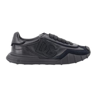Dolce & Gabbana Schoenen, Heren, Zwart, 42 1/2 EU, Leer, Athletic Logo Lage Sneakers