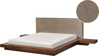 Beliani Cama De Agua Moderna 160 X 200 Cm Con Colch&oacute;n Mesitas De Noche Cabecero De Boucl&eacute; Madera De Fresno Marr&oacute;n Zen