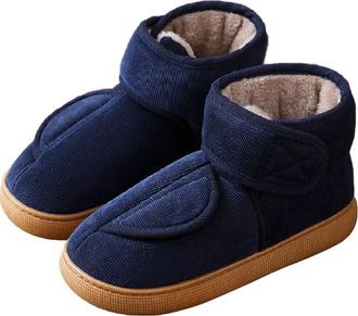 Generic Diabetic Winter Boots for Women Men Warm Fur Lining Outdoor Indoor Shoes Comfortable Slip On Slippers with Adjustable Straps for Elderly Swollen Feet 