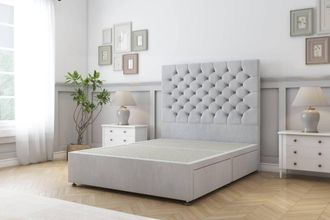 Sloomy Mayfair Naples Divan Bed Base 2 Drawers Same Side - 54 Headboard in Silver | Size: Double