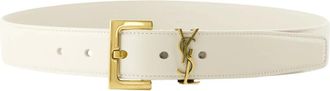 Saint Laurent Belts, female, White, Size: 90 CM Bronze Metal Detail White Leather Belt