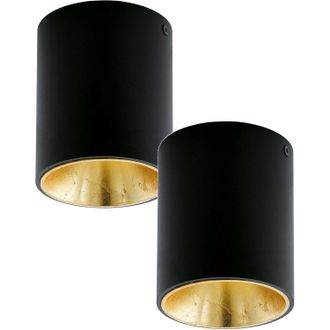 Loops 2 PACK Wall / Ceiling Light Black & Gold Round Downlight 3.3W Built in LED