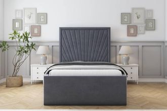 Sloomy Somerset Plush Deep-Sided Bed Frame With 50 Upholstered Headboard in Dark Grey | Size: King