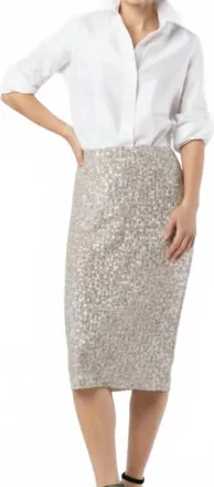 Ann Mashburn Pull-On Midi Skirt In Silver Sequin
