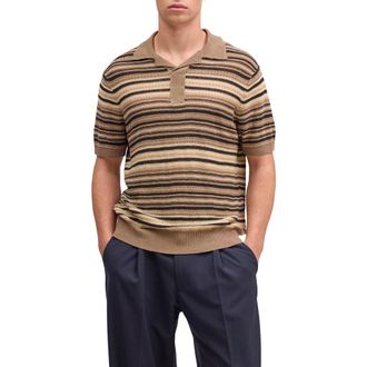 Nn.07 Noam Stripe Linen Polo in Mable Husk at Nordstrom, Size Xx-Large