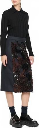 Plan C Wool Sequin Midi Skirt In Blue Black