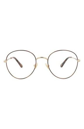 Chlo&eacute; 52mm Round Optical Glasses in Havana Gold Transparent at Nordstrom Rack