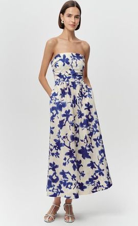 Exquise Antonin Strapless Smocked Pocketed Midi Dress in Sax at Nordstrom, Size Xx-Small