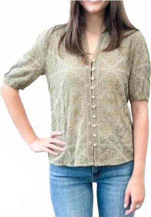 Johnny Was Womens Briallen Short Sleeve Shirt In Martini Olive