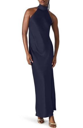Steve Madden Lara Satin Bias Cut Maxi Dress in Marine at Nordstrom, Size X-Small