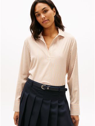Tommy Hilfiger Womens Stripe Pullover Shirt - Beige - XXL