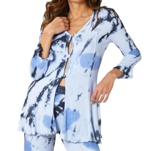 French Kyss Marble Wash Long Button Cardigan In Peri