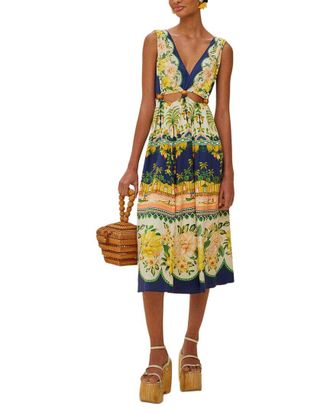 Farm Rio Farm Rio Linen-Blend Amazon Garden Cream Midi Dress