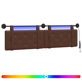 vidaXL Cabecero Colgante Con Luz Led Marr&oacute;n Cuero Sint&eacute;tico Vidaxl