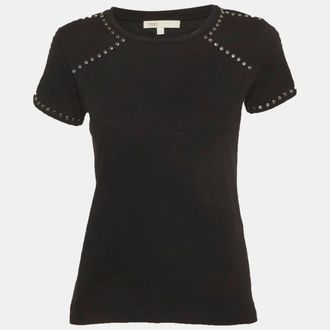 Maje Black Studded Cotton Knit Tity T-Shirt