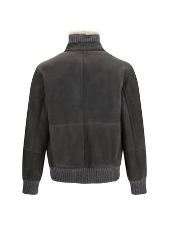 Brunello Cucinelli Mens Shearling Jacket With Zip And High Neck Acciaio Pelo Ecru Merino Wool Ovis Aries Ecru