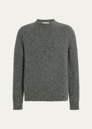 Gabriela Hearst Mens Sermo Speckled Herringbone Cashmere Crewneck Sweater