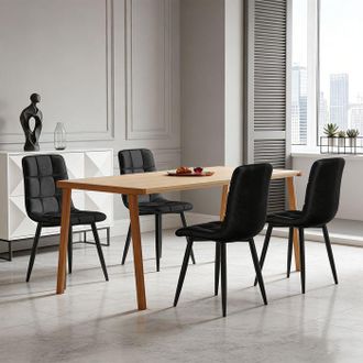 OEM Silla De Comedor - Juego De 4 Nexu - Asiento De Terciopelo - Espuma De Alta Densidad - Patas De Metal Negro