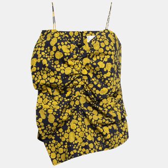 Victoria Beckham Blue Printed Cotton Ruched Asymmetric Top
