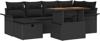 vidaXL Conjunto De Sof&aacute; De Jard&iacute;n Con Coj&iacute;n 7 Pcs Negro Polirat&aacute;n Vidaxl