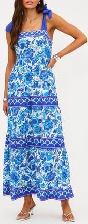 Beach Riot Floral Tie Strap Cover-Up Maxi Dress in Royal Riviera at Nordstrom Rack, Size X-Large