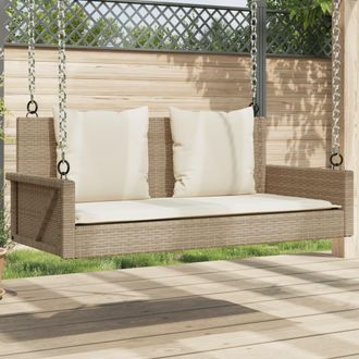 vidaXL Banco Columpio Con Cojines Rat&aacute;n Sint&eacute;tico Beige 119x56x48 Cm Vidaxl