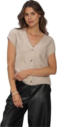 Knit-ted Constanze Cardigan - Dames - Truien - Beige - Maat: L Nylon