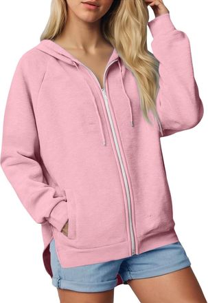 Generic Womens Hoodies Zipper Solid Color Loose Fit Womens Coats Jacket Fashion Soft Long Sleeve Tops Women Casual Comfy Plain Cozy Hooded Pockets Overcoat Fa