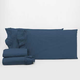 Creole Florida Double Bed Set - No Iron, Blue