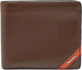 Prada Portafoglio bi-fold in pelle Saffiano - Marrone