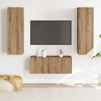 Berkfield Home Wall Mounted TV cabinets 3 pcs Artisan Oak Engineered Wood in Brown