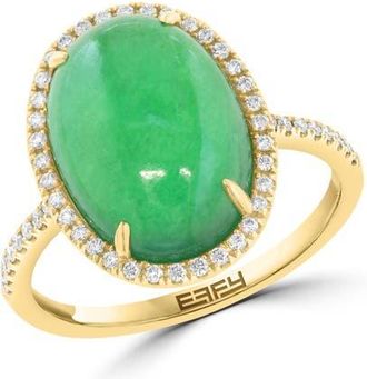 Effy 14K Yellow Gold Oval Jade & Pav&eacute; Diamond Ring in 14K Gold at Nordstrom, Size 7